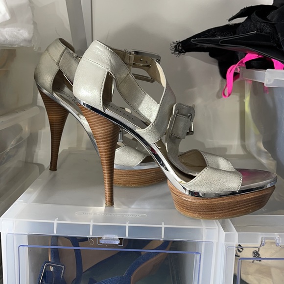 Michael Michael Kors Silver Open Toe Strap High Heels 8 - Picture 5 of 5
